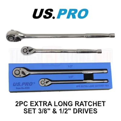 US PRO Tools 2pc Extra Long Ratchet Set 3/8" & 1/2" Drives