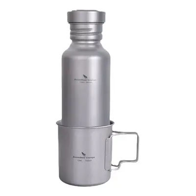 (750ml+420ml) Titanium Sports Bottle with Hanging Lid Tea Cup Outdoor Camping Cycling Wide-mouth