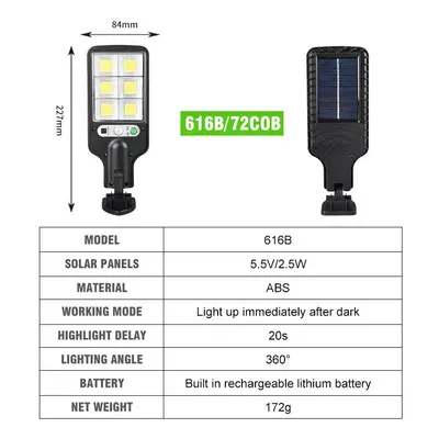 (616B/72COB) Solar Outdoor LED Garden Wall Light Human Body Induction Garden Terrace Garage Door