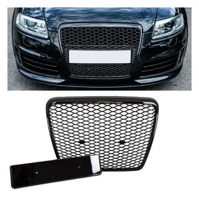 Audi A6 C6 Front Main Grille Gloss Black Honeycomb RS6 Look Badgeless