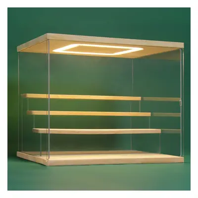 (Wood, 4Tier-12.4*9.6*10.4 inch) Clear Acrylic Display Case Stand with LED Light 2/3/4/5/6 Tier 