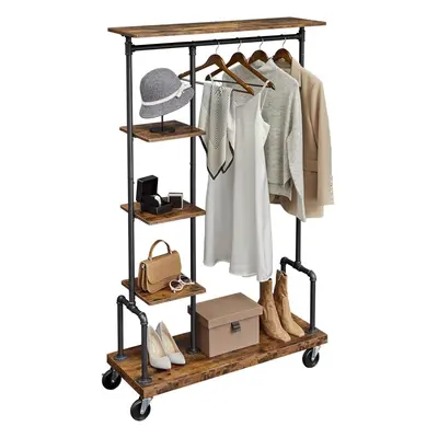 Clothes rack with wheels, 5-tier hanger with metal tubes for bedroom, store, laundry room, livin