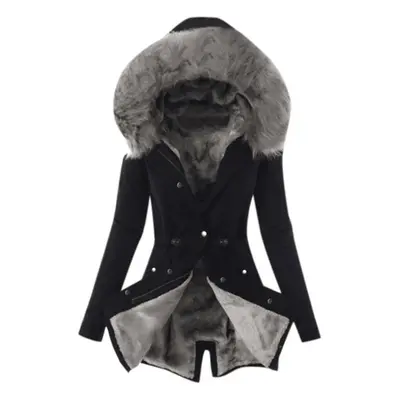 (dark gray, M) Ladies Coat Womens Winter Warm Thick Long Jacket Hooded Overcoat