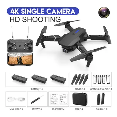 (black, single camera battery) E88 Pro Remote Control Drone 4k Hd Single/dual Camera Optical Flo