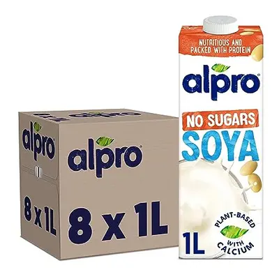 Alpro Soya No Sugars Plant-Based Long Life Drink, Vegan & Dairy Free, 1L (Pack of 8)