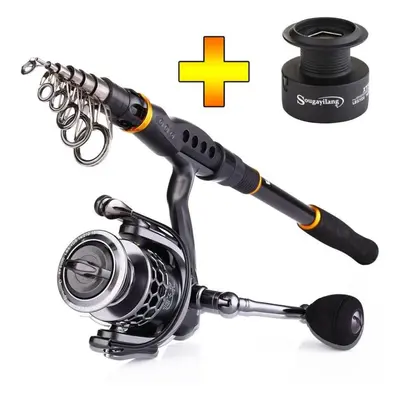 (1.8m & XY1000) Telescopic Fishing Rod And Spinning Reel Combos For Carp Bass Saltwater Freshwat