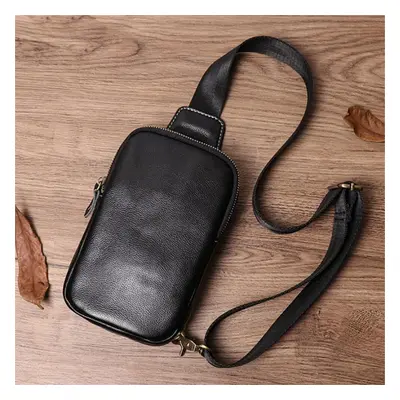 (black) Casual Men&apos;s Shoulder Bag Genuine Leather Simple Chest Bag High Quality Small Cross