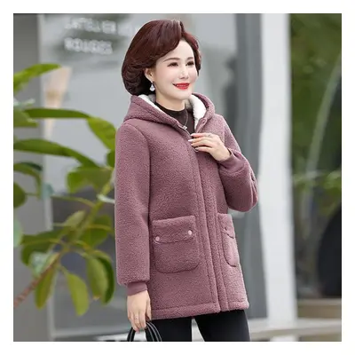 (purple, XXXXXL) Mom Winter Jacket Women&apos;s Fur Lambswool Grain Fleece Casual Warm Cotton Co