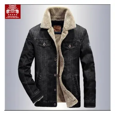 (black, 3XL) Winter Men&apos;s Denim Jacket Thickened Loose Plus Size Windproof And Warm Coat