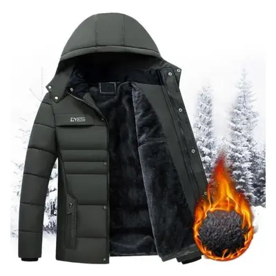 (green, XL) Winter Trendy Cold Proof Hood Jacket Outwear Washable Men Thermal Coat Solid Color F