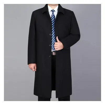 (black, M) Men Woolen Coat Autumn Man Wool Blend Overcoat Winter Wool Long Jacket Pea Coat Long 