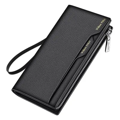 (black) Leather Men&apos;s Wallet Williampolo Long Zipper Wallets