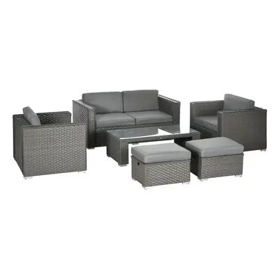 Outsunny 6pc Garden Furniture Set Rattan Sofa Outdoor Wicker Table Ottoman Stool