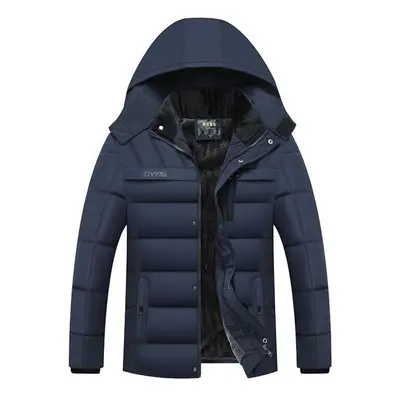 (navy blue, M) Fivefive Winter Men&apos;s Plus Velvet Thick Down Padded Coat Hooded Jacket Large