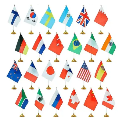 24 Pack National Flags Of The World with Stand Base, World Country Flags, Table Decoration, 30.5