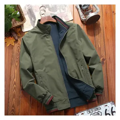 (army green, XL) Spring And Summer Men&apos;s Reversible Stand Collar Casual Jacket