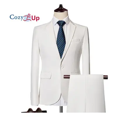 (white, 5XL) Cozy Up Men Solid Color Long Sleeve Lapel Slim Button Men Fashion Business Suit Aut