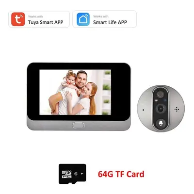 (Doorbell Camera R9 64G) 4.3" Smart Tuya 1080p Wifi Door Bell Eye Peephole Camera 5000mah Batter