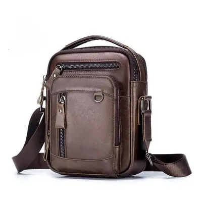 (dark brown, 22x17x6.5cm) Brand Genuine Leather Men&apos;s Messenger Bag Fashion Shoulder Bags C