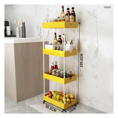 (yellow, 38.5*22*105.5cm) 2/3/4 Tier Slim Storage Cart Kitchen Bathroom Organizer Shelf Mobile S