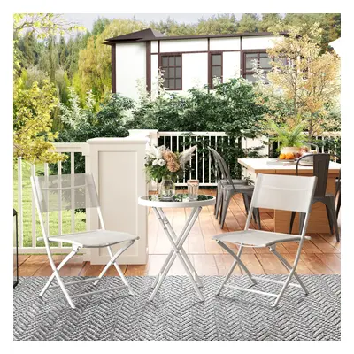 Outsunny Pieces Outdoor Bistro Set, Glass Top Table and Chairs, White