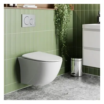 Affine Wall Hung Rimless Toilet & Soft Close Seat - Gloss White