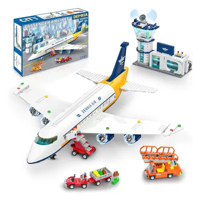 Large City Passenger Airplane Building Set with LED Light, PCS Toy Plane Building Blocks with Ai