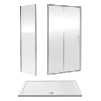 6mm Toughened Safety Glass Sliding Shower Door, Side Panel and Shower Tray - x x 1900mm - Chrome