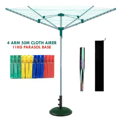 4 Arm Rotary Airer Outdoor Washing Line Clothes Dryer Ground Spike Cover Parasol