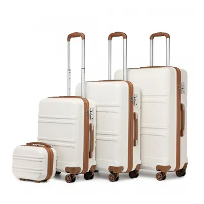 (Cream, 12/20/24/28-inch) 12/20/24/28 ABS Hard Shell Suitcase Spinner Wheels Luggage Trolley Tra