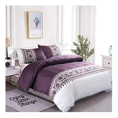 Purple Duvet Cover Set King Size Pieces Reversible Purple/Beige Printed Bedding Quilt Duvet Cove