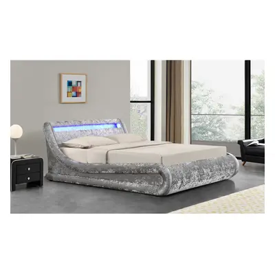 (Silver, Single) Modern LED Bed Gas Lift Ottoman Storage Remote