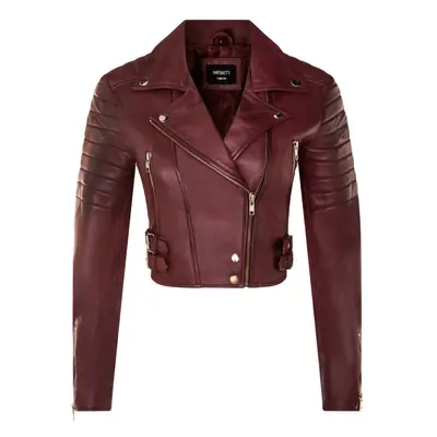 (12) Ladies Short Gothic Burgundy Biker LEATHER Jacket