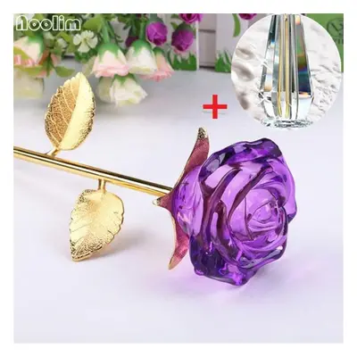 (J) Crystal Glass Rose Flower Figurines Craft Wedding Valentine&apos;s Day Favors Gifts Home Dec