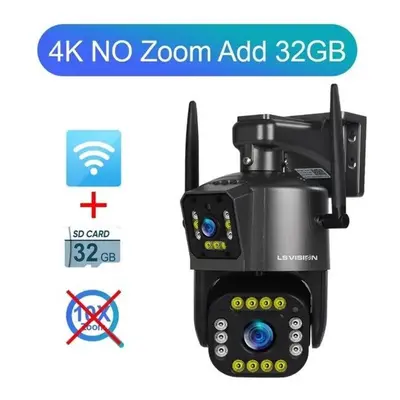 (4K No Zoom Add 32G) Eu 8k Wifi Security Camera 20x Zoom Outdoor 4k Four Lens Dual Screen Ptz Ca