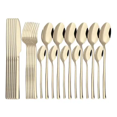 (champagne) 24pcs Gold Dinnerware Set Stainless Steel Cutlery Set Knife Fork Spoon Dinner Set Ki