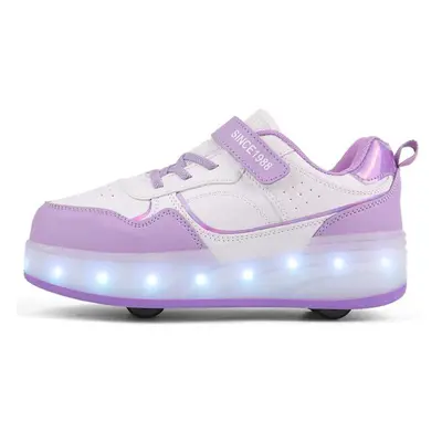 (purple, 29) Children&apos;s Four-wheel Disassembly Into Flat Sports Shoes Led Bling Bling Kids 