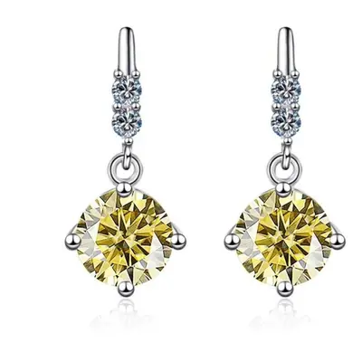 (lemon yellow, 1ct*2) Bague Ringen S925 Silver Mossan Diamond Fringe Moving Earrings To Give Gir