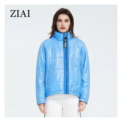 (light sky blue, 3XL) Ziai Spring Women Jacket Short Warm Thin Cotton Coat Bright Colors Standin