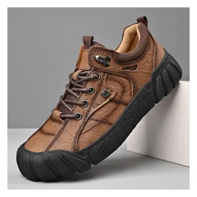 (dark brown, 43) Men&apos;s Genuine Leather Outdoor Hiking Shoes