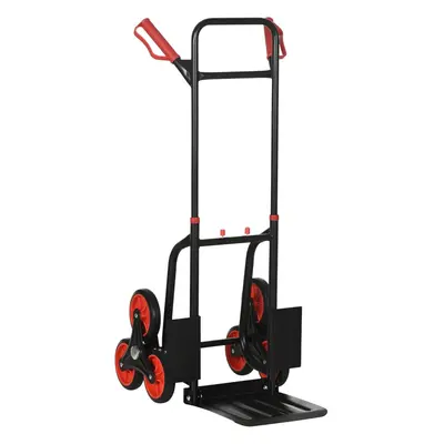 (Black and Red) Climbing Stair Trolley Hand Truck Wheel Foldable Loading Cart 120kg