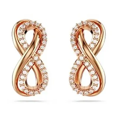 Swarovski Hyperbola stud earrings, Infinity, White, Rose gold-tone plated