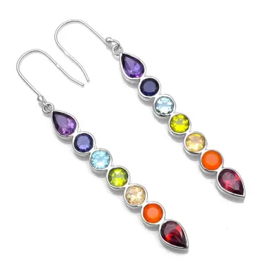 (multicolor) Multistone Gemstone Earrings Solid Sterling Silver Handmade Earrings Jewelry Gift F