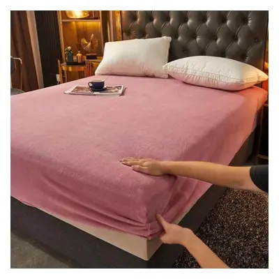 (deep pink, Bed sheet (150x200x25cm)) Tafu Velvet Fitted Sheet Thick Winter 3D Cut And Plush Mil