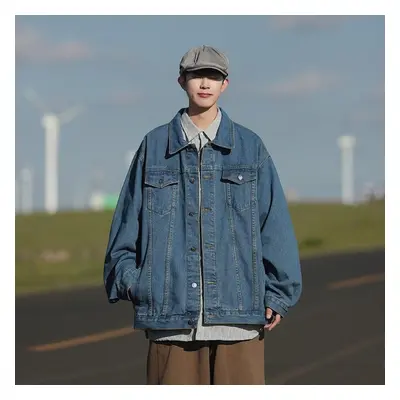 (dark blue, S) Men&apos;s Denim Jacket Fashion Hole Retro Motorcyle Basic Coat Men Streetwear Bo