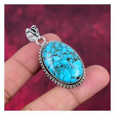 (blue, 2.04 Inches) Blue Turquoise Handmade Gemstone Pendant, Solid Sterling Silver Antique Jewe