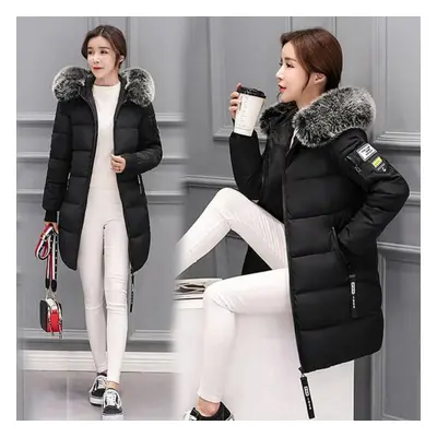 (black, 2XL) Winter Down Cotton Jacket Women Long Coat Parkas Thickening Female Warm Clothes Rab