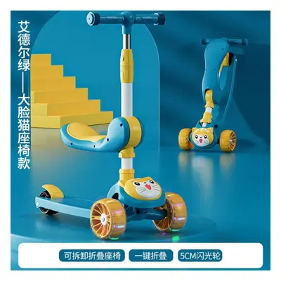 (Blue 3In1 5CM) Cycling City Children Scooter In Children&apos;s Scooter Silent Wheel Scooter Wi