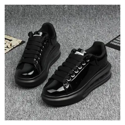 (black, 36) Bright Patent Leather Small White Shoes Women&apos;s Couple&apos;s Thick-soled Platf