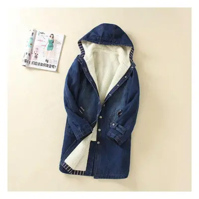 (navy blue, XL) Winter Denim Jacket Women Ladies Outwear Fashion Long Sleeve Loose Casual Girls 